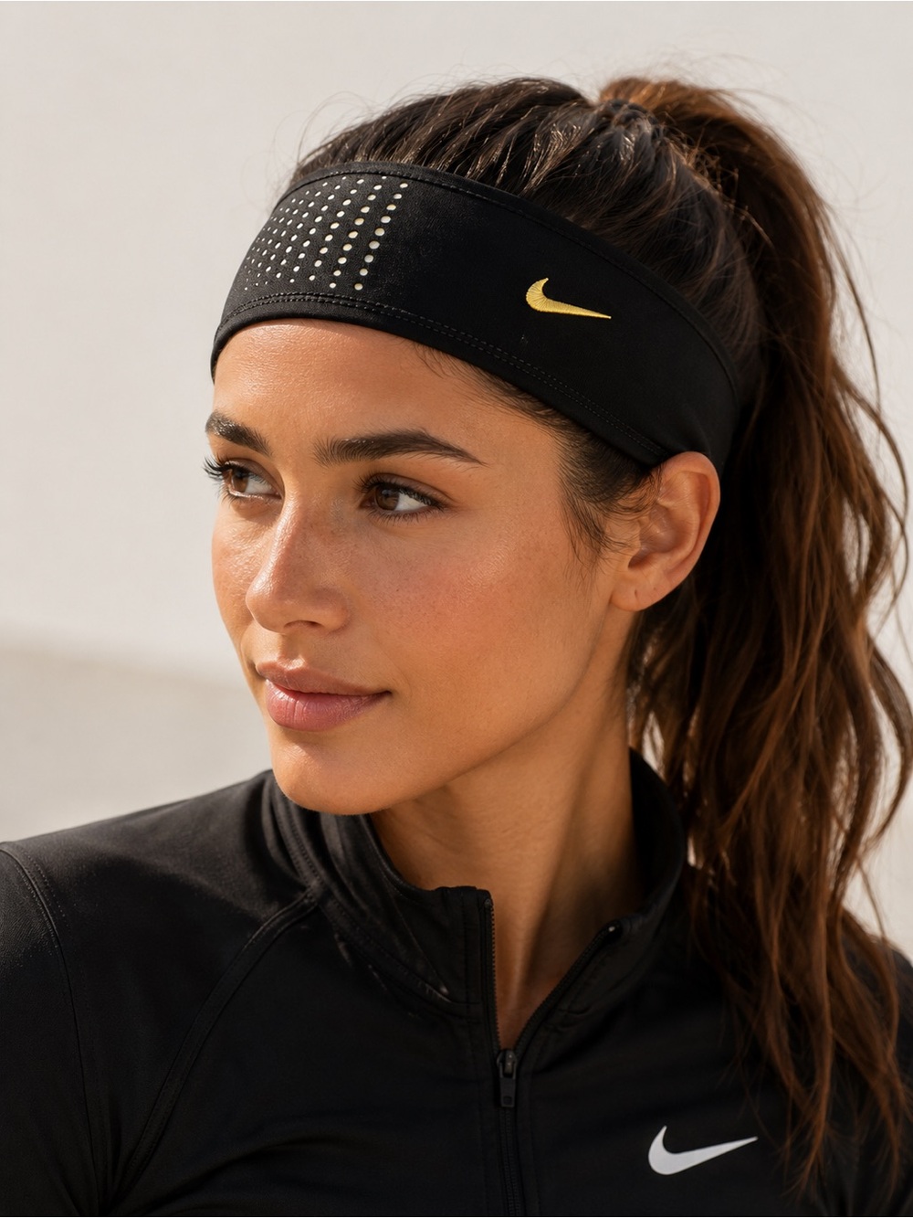 Nike Black Headband with Yellow Swoosh